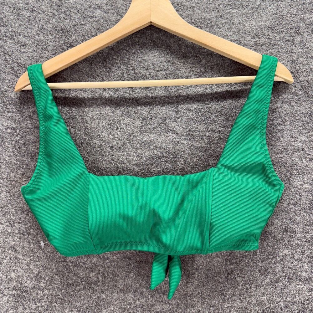 Bar III Bikini Top Women M Medium Green Lined Square Neck Sleeveless Wide Strap